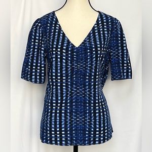 LOFT Dot‎ Design Navy Blue and White Short Sleeve Blouse